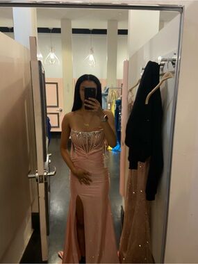Strapless Pink Embellished Evening Gown